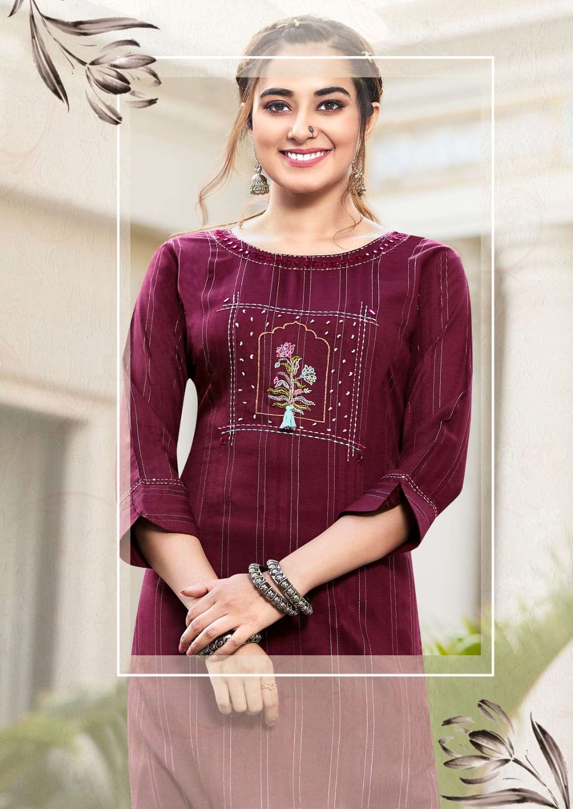 Karissa-Rim Zim- Heavy-Fancy-Viscose-Weaving-Effect-Liva-Tag-Thread-Manual-Handwork-Kurti-1005-C